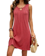 Marina Women's Floral V-Neck Mini Dress – Sleeveless A-Line Dress with Pleated Front