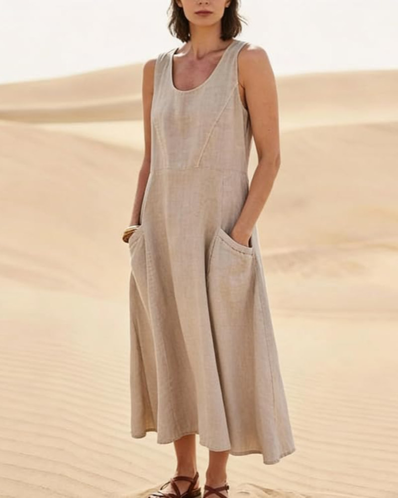 Lydia Women’s Sleeveless Maxi Dress – Relaxed Fit Casual Dress with Pockets