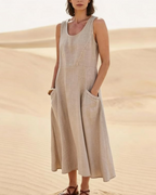 Lydia Women’s Sleeveless Maxi Dress – Relaxed Fit Casual Dress with Pockets