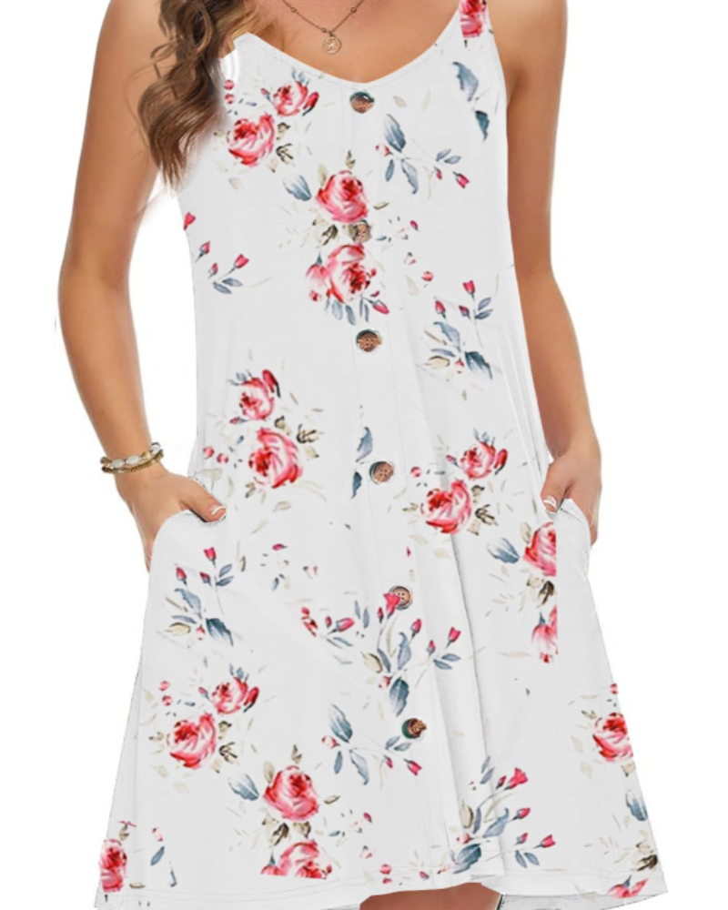 Daisy Women's Beach Dress – V-Neck Button-Front Mini Dress with Pockets