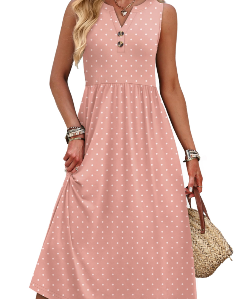 Sophia Women's Maxi Dress – V-Neck Button Front Dress with Pockets and Side Slit