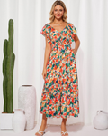 Camryn Women's Floral Maxi Dress – V-Neck Ruffle Sleeve Elastic Waist Boho Dress
