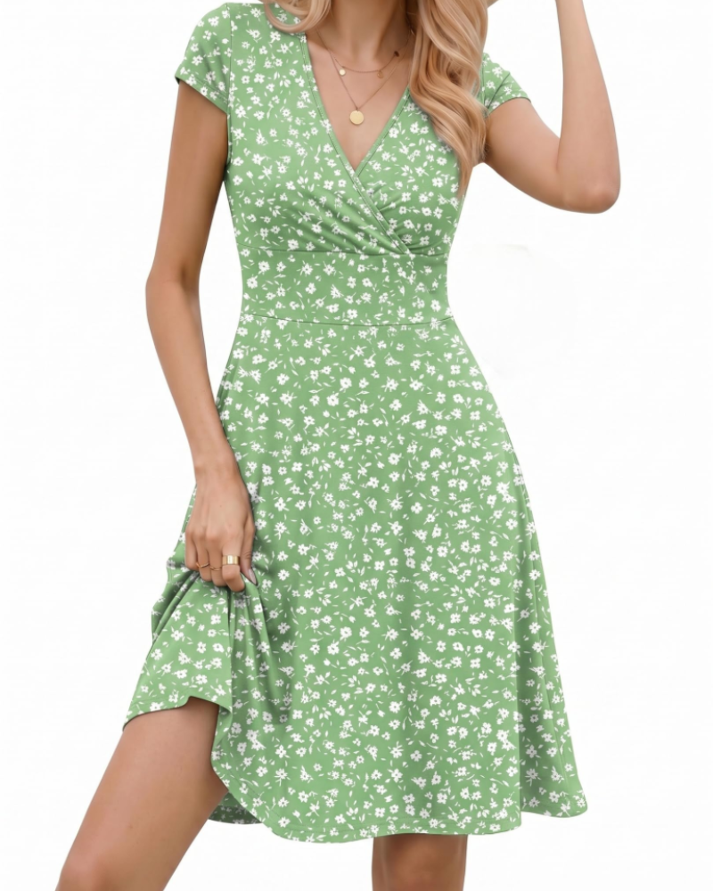 Riley Women's A-Line Knee Length Dress – V-Neck Jersey Stretch Elegant Casual Dress
