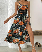 Paige Women's Floral Maxi Dress – U-Neck Adjustable Straps Boho Flowing Summer Dress