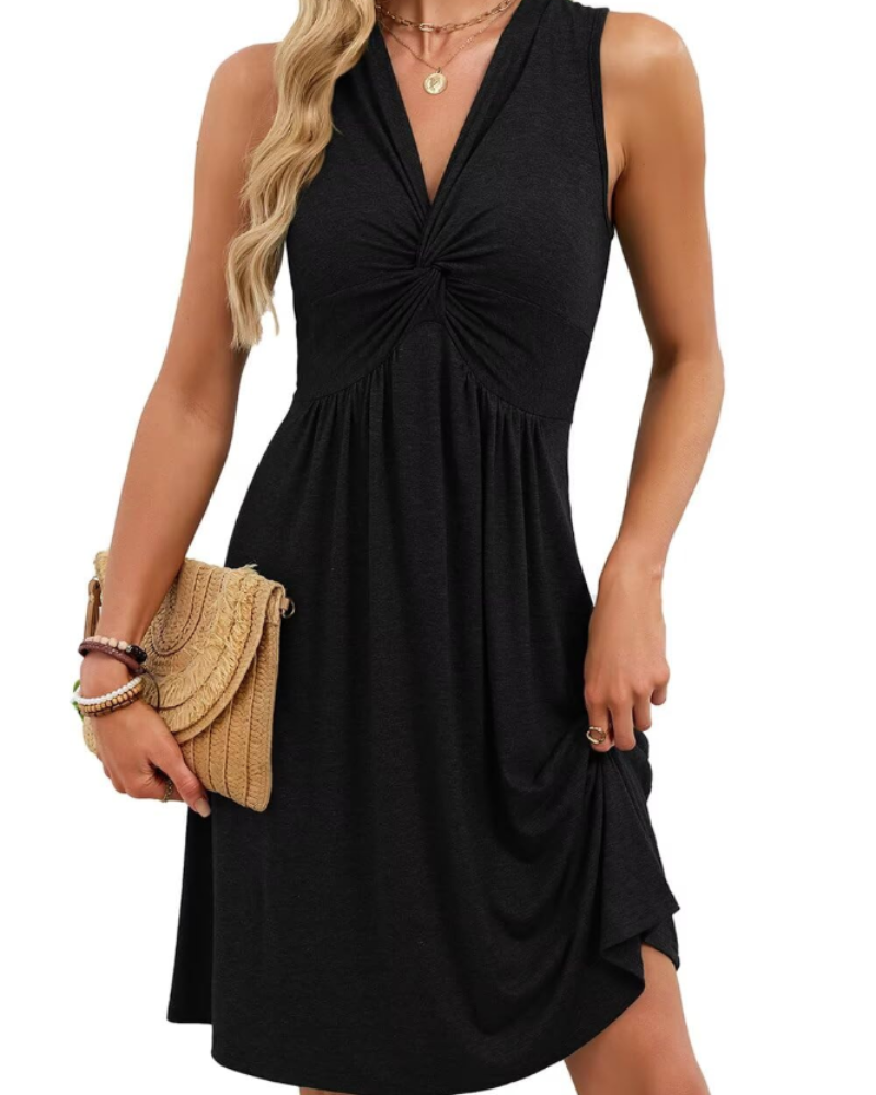Keira Women's Mini Dress – Deep V-Neck Bow Front A-Line High Waist Summer Dress