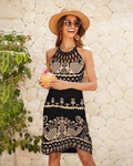Rowena Women's Halter Midi Dress – Ethnic Print Boho Sleeveless Summer Flow Dress