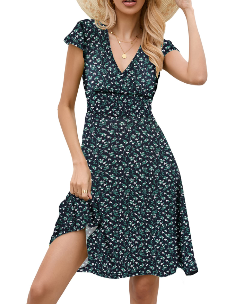 Riley Women's A-Line Knee Length Dress – V-Neck Jersey Stretch Elegant Casual Dress