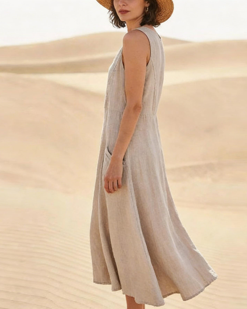 Lydia Women’s Sleeveless Maxi Dress – Relaxed Fit Casual Dress with Pockets