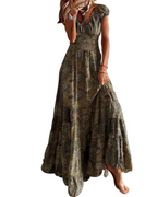 Freya Women's Boho Maxi Dress – Floral V-Neck Summer Dress with Elastic Waist