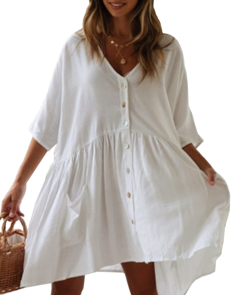 Scarlett Women's Beach Cover-Up Dress – Oversized V-Neck Rayon Dress with Pockets