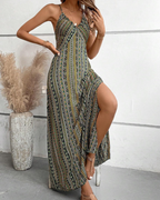 Sienna Women's Bohemian Maxi Dress – Sleeveless V-Neck Ethnic Print Summer Dress