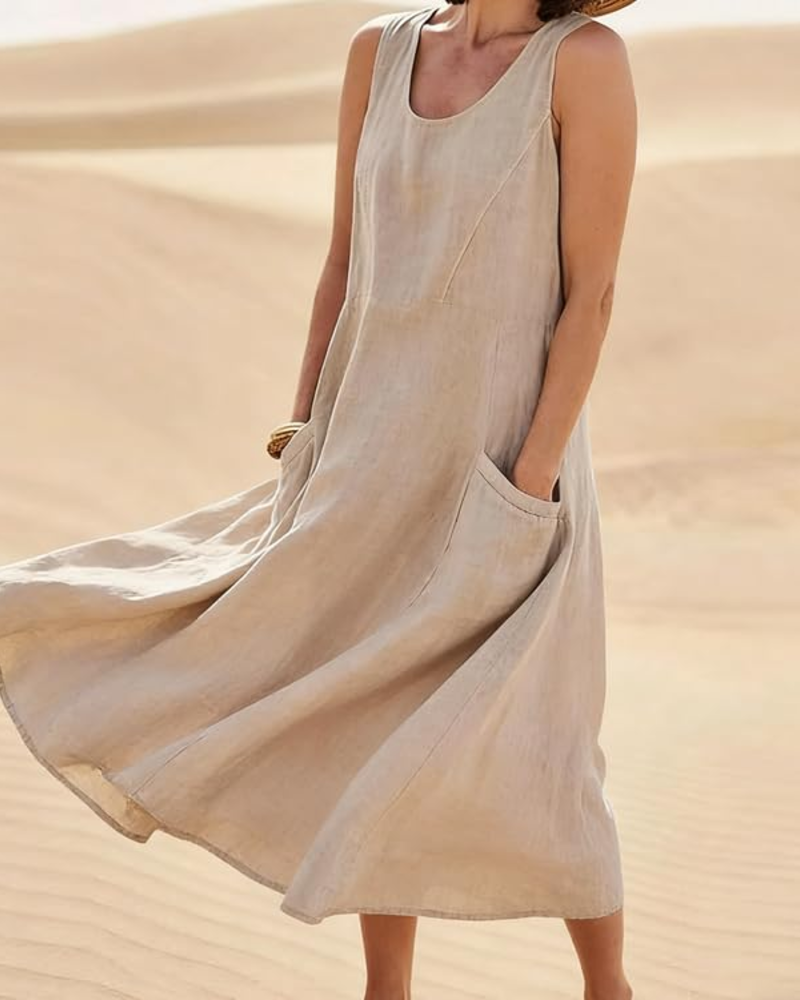 Lydia Women’s Sleeveless Maxi Dress – Relaxed Fit Casual Dress with Pockets