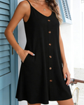 Daisy Women's Beach Dress – V-Neck Button-Front Mini Dress with Pockets