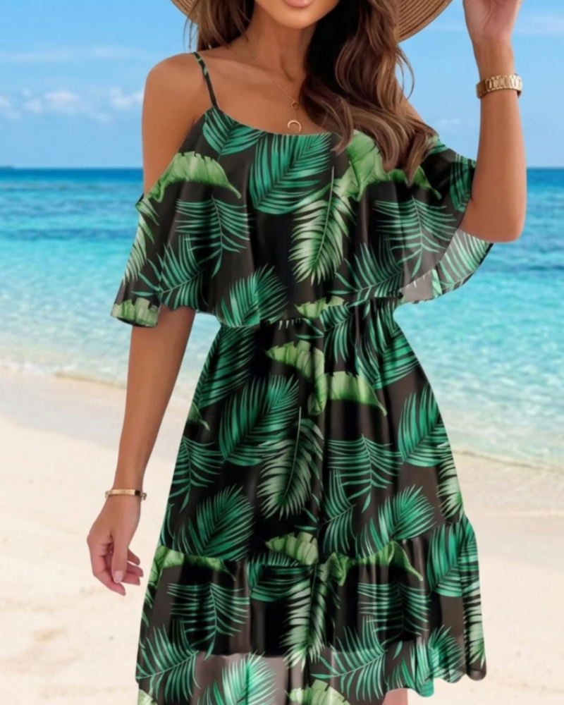 Daisy Women’s Floral Mini Dress – Off Shoulder Ruffle Hem Summer Beach Dress