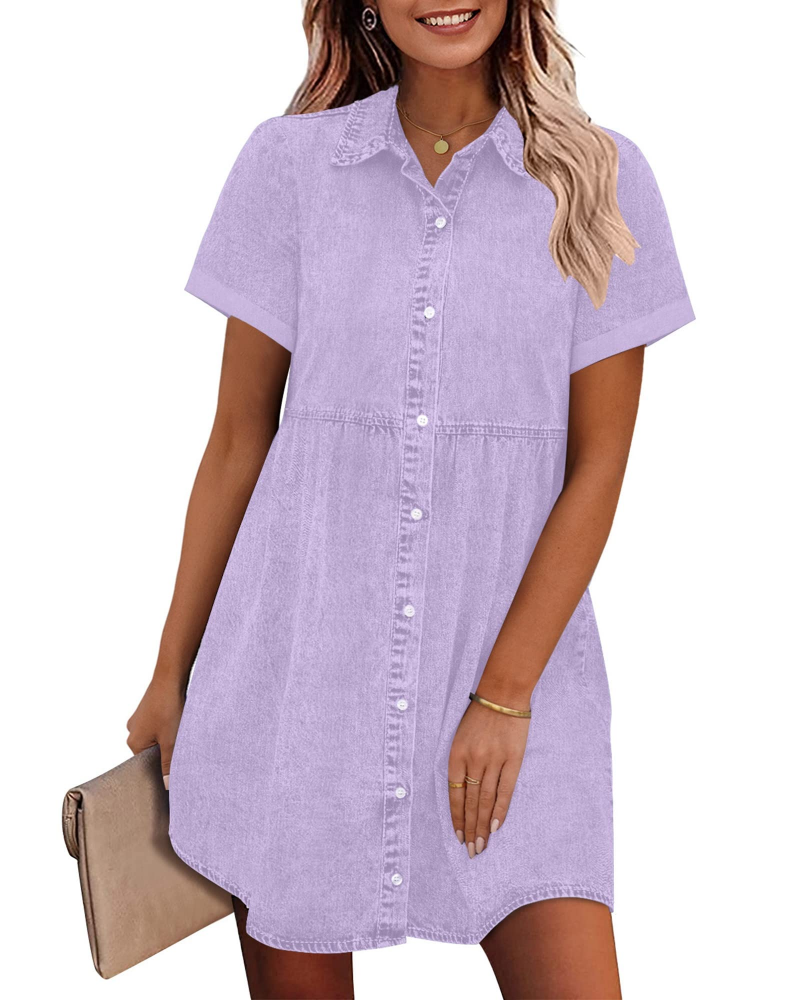 Emma Women's Denim Shirt Dress – Babydoll Button Down Dress with Tiered Detail