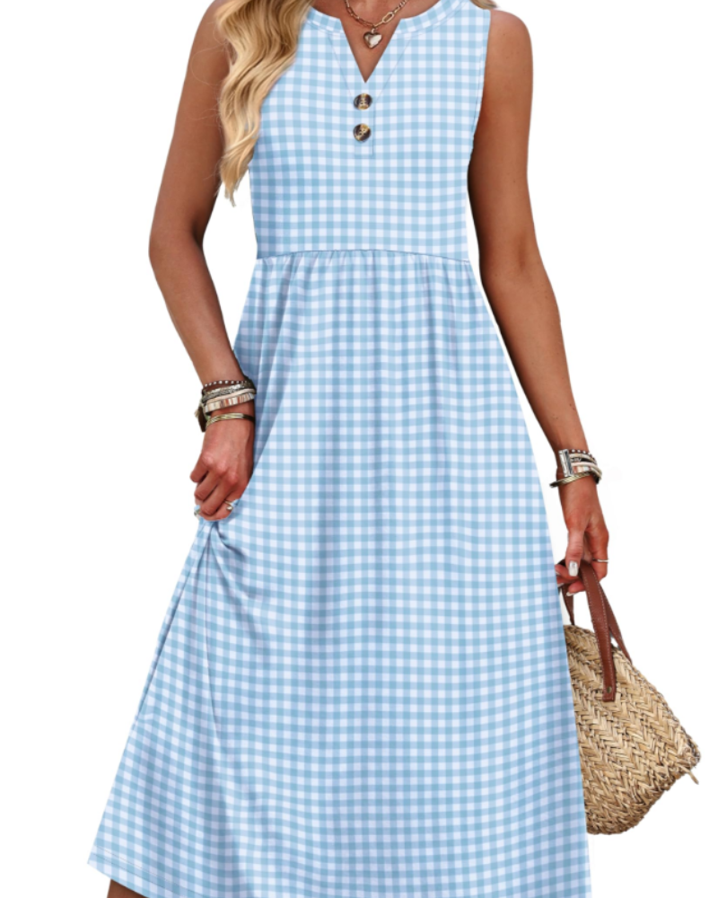 Sophia Women's Maxi Dress – V-Neck Button Front Dress with Pockets and Side Slit