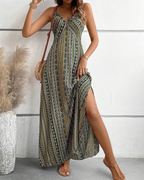 Sienna Women's Bohemian Maxi Dress – Sleeveless V-Neck Ethnic Print Summer Dress
