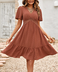 Madeline Women's Polka Dot Mini Dress – V-Neck A-Line Dress with Ruffle Details