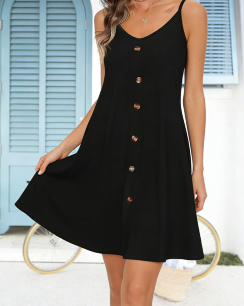 Daisy Women's Beach Dress – V-Neck Button-Front Mini Dress with Pockets