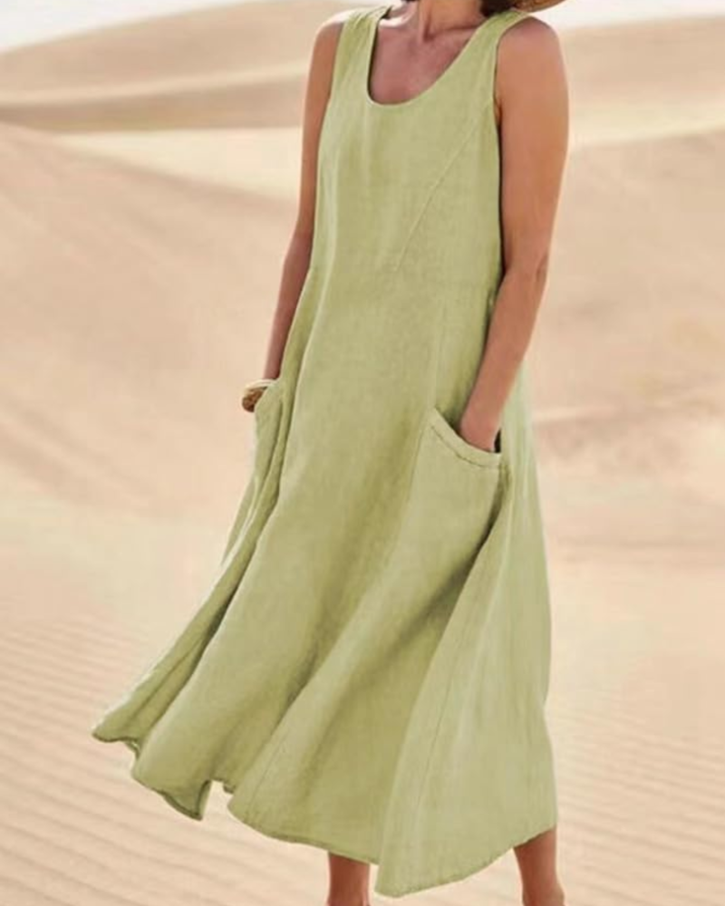Lydia Women’s Sleeveless Maxi Dress – Relaxed Fit Casual Dress with Pockets