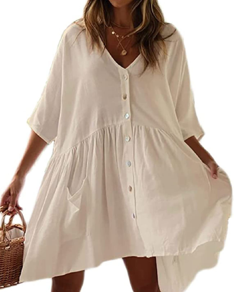 Scarlett Women's Beach Cover-Up Dress – Oversized V-Neck Rayon Dress with Pockets