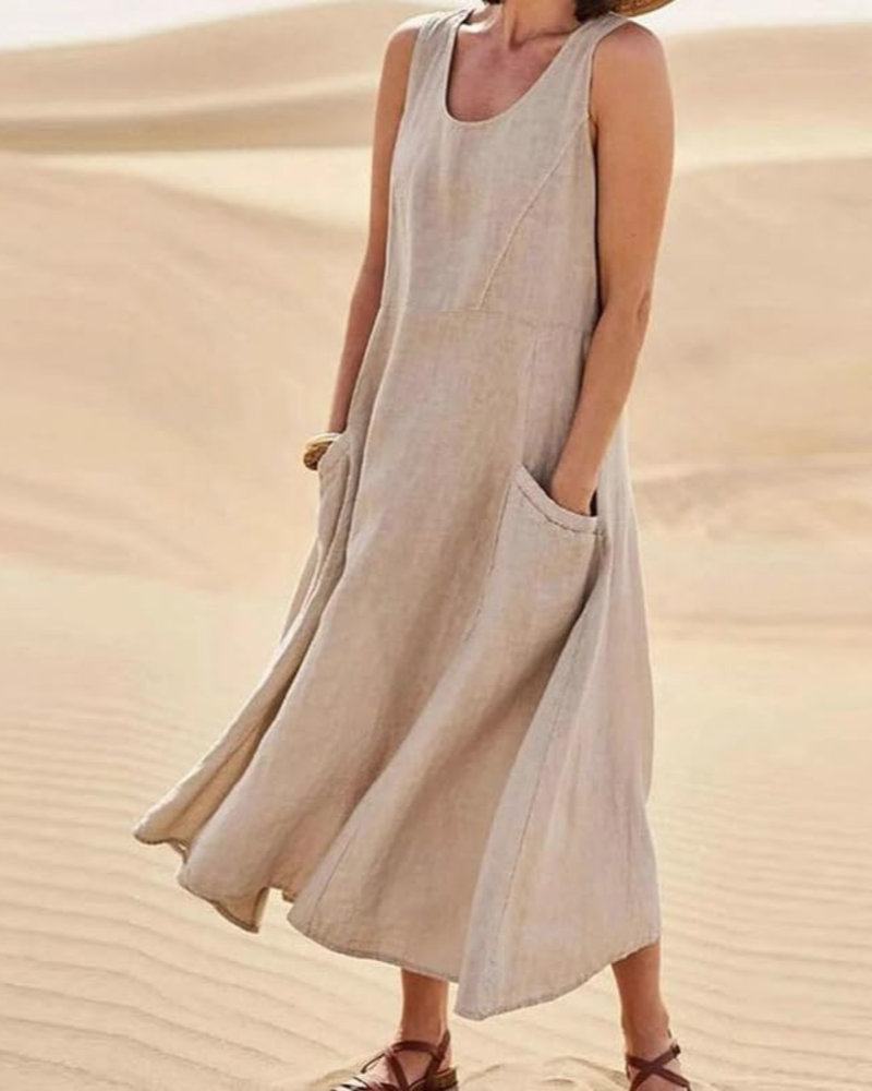 Lydia Women’s Sleeveless Maxi Dress – Relaxed Fit Casual Dress with Pockets