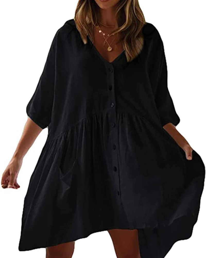Scarlett Women's Beach Cover-Up Dress – Oversized V-Neck Rayon Dress with Pockets