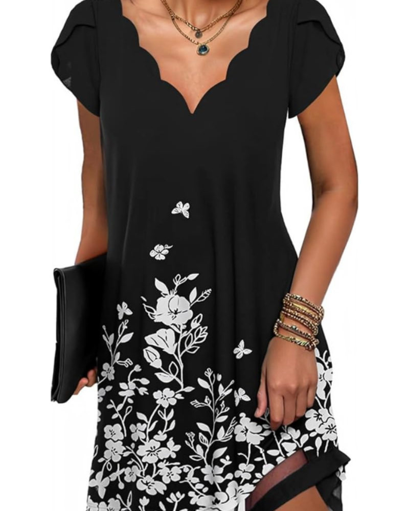 Naomi Women's V-Neck Mini Dress – Printed Short Sleeve Summer Dress