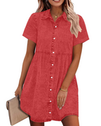 Emma Women's Denim Shirt Dress – Babydoll Button Down Dress with Tiered Detail