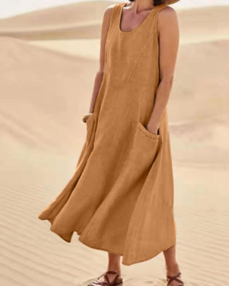 Lydia Women’s Sleeveless Maxi Dress – Relaxed Fit Casual Dress with Pockets