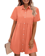 Emma Women's Denim Shirt Dress – Babydoll Button Down Dress with Tiered Detail