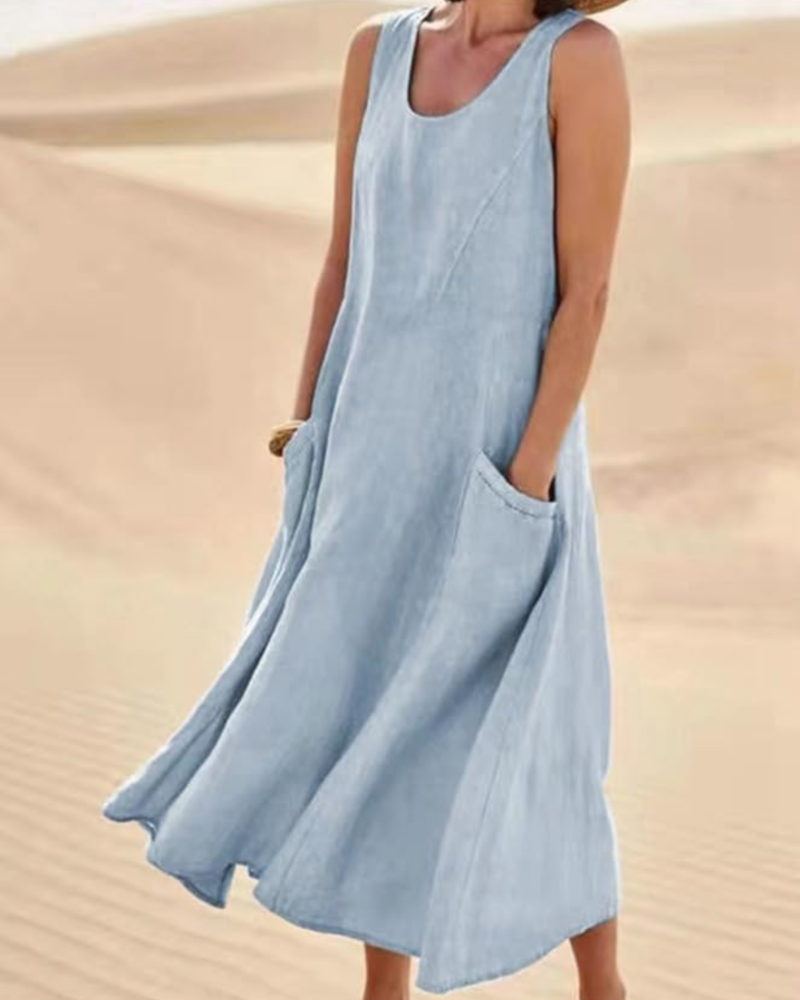 Lydia Women’s Sleeveless Maxi Dress – Relaxed Fit Casual Dress with Pockets