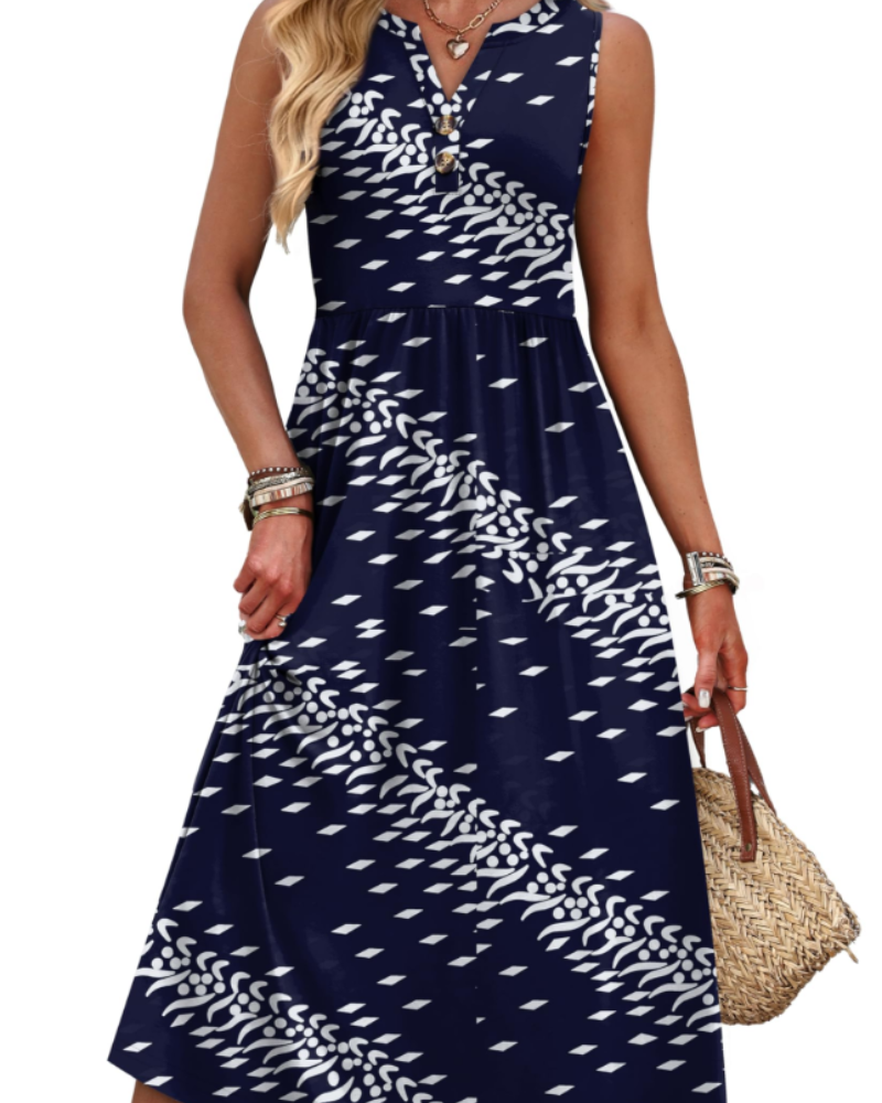 Sophia Women's Maxi Dress – V-Neck Button Front Dress with Pockets and Side Slit