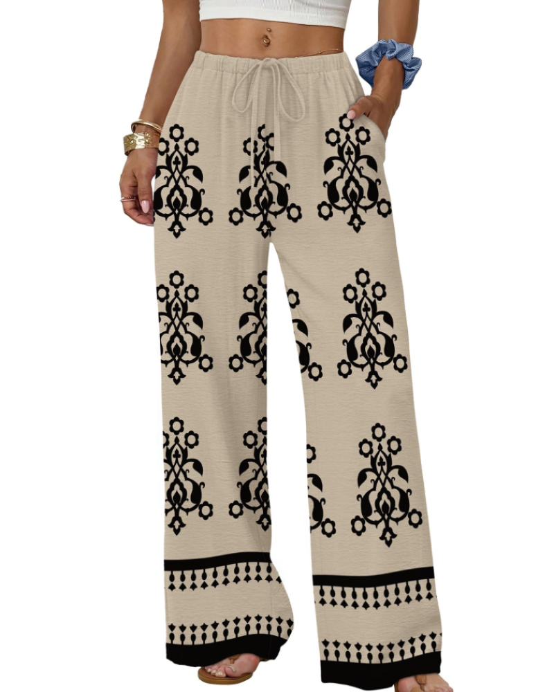 Sophia Women's Wide Leg Palazzo Pants – Drawstring Trousers with Pockets for Travel