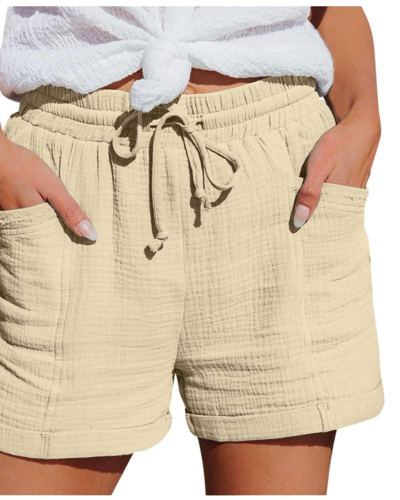 Emma Women's Linen Bermuda Shorts – High Waist Drawstring Shorts with Pockets