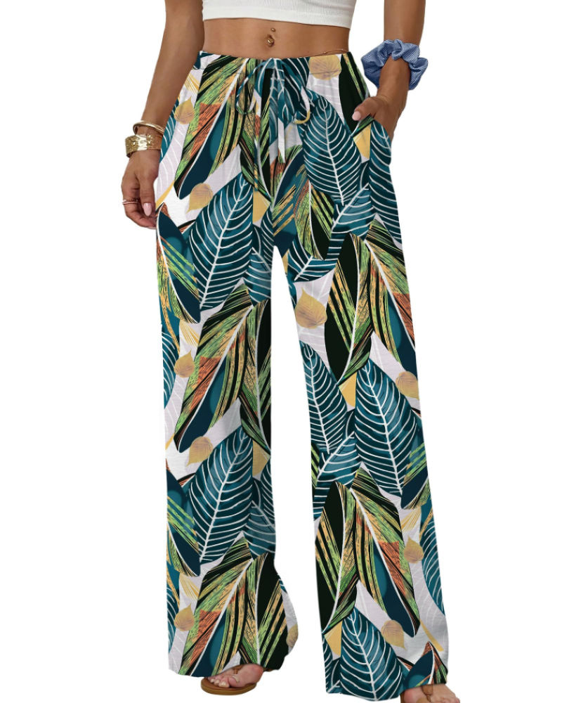 Sophia Women's Wide Leg Palazzo Pants – Drawstring Trousers with Pockets for Travel