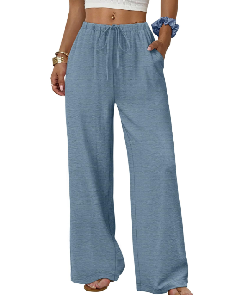 Sophia Women's Wide Leg Palazzo Pants – Drawstring Trousers with Pockets for Travel