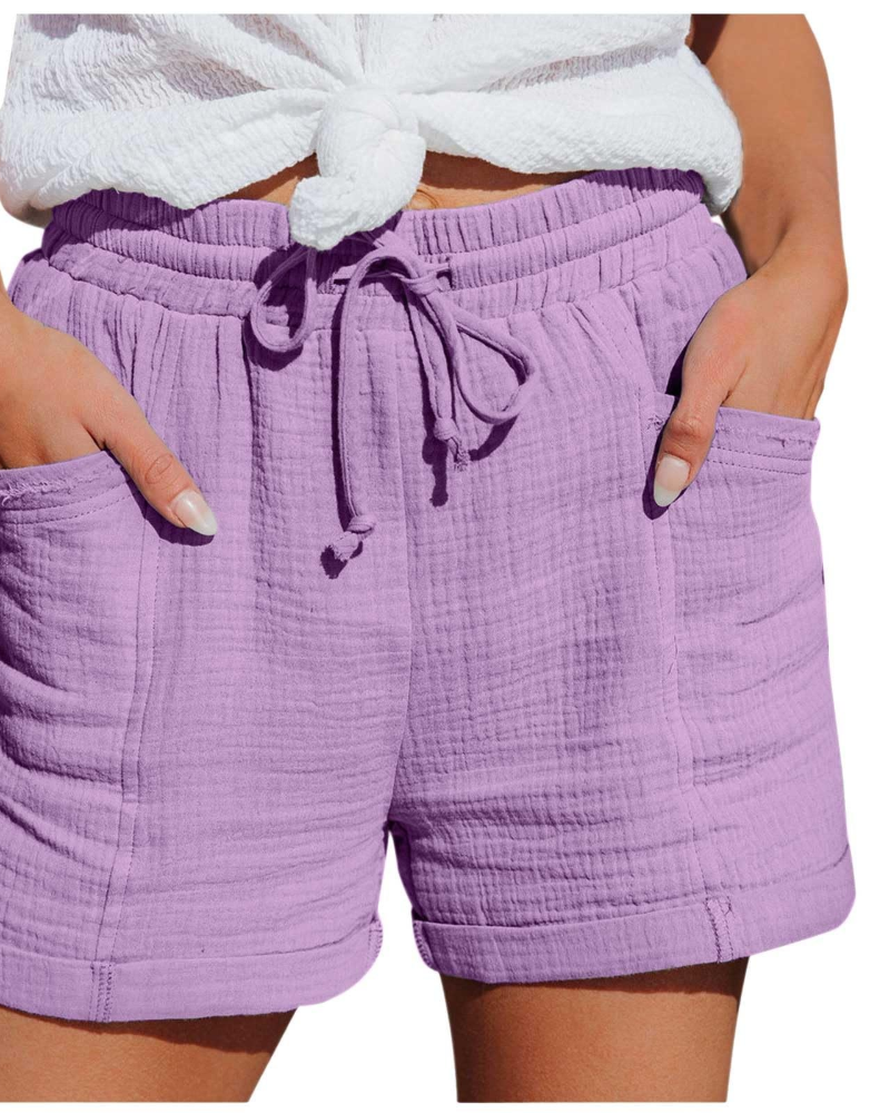 Emma Women's Linen Bermuda Shorts – High Waist Drawstring Shorts with Pockets