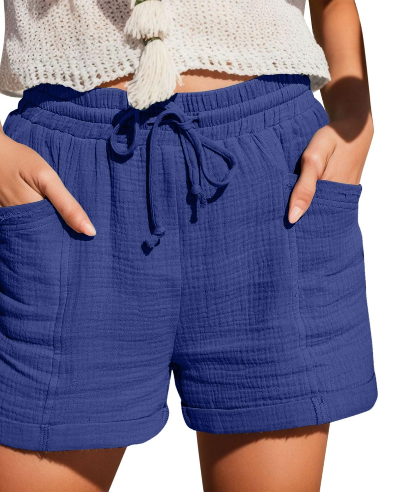 Emma Women's Linen Bermuda Shorts – High Waist Drawstring Shorts with Pockets