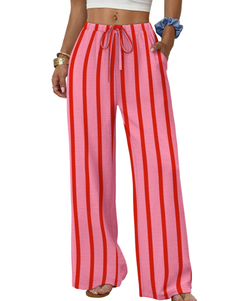 Sophia Women's Wide Leg Palazzo Pants – Drawstring Trousers with Pockets for Travel