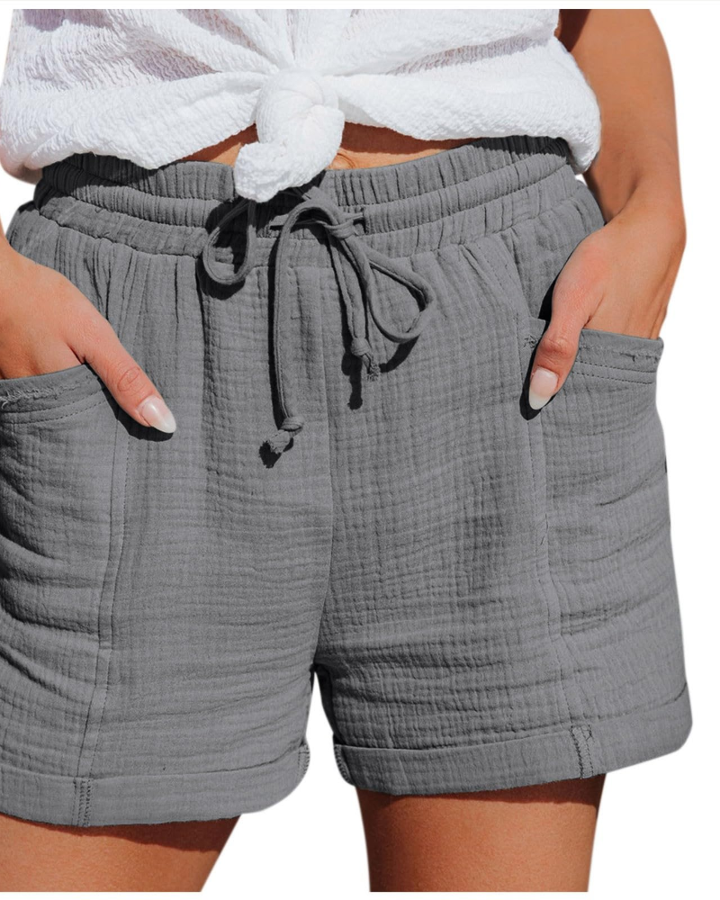 Emma Women's Linen Bermuda Shorts – High Waist Drawstring Shorts with Pockets