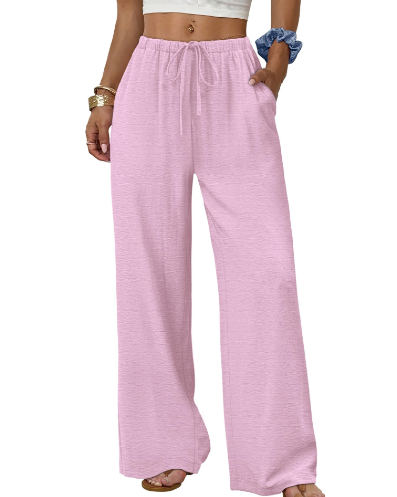 Sophia Women's Wide Leg Palazzo Pants – Drawstring Trousers with Pockets for Travel