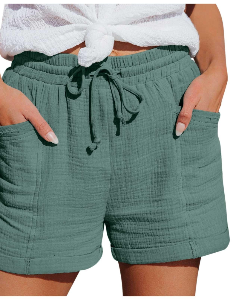 Emma Women's Linen Bermuda Shorts – High Waist Drawstring Shorts with Pockets