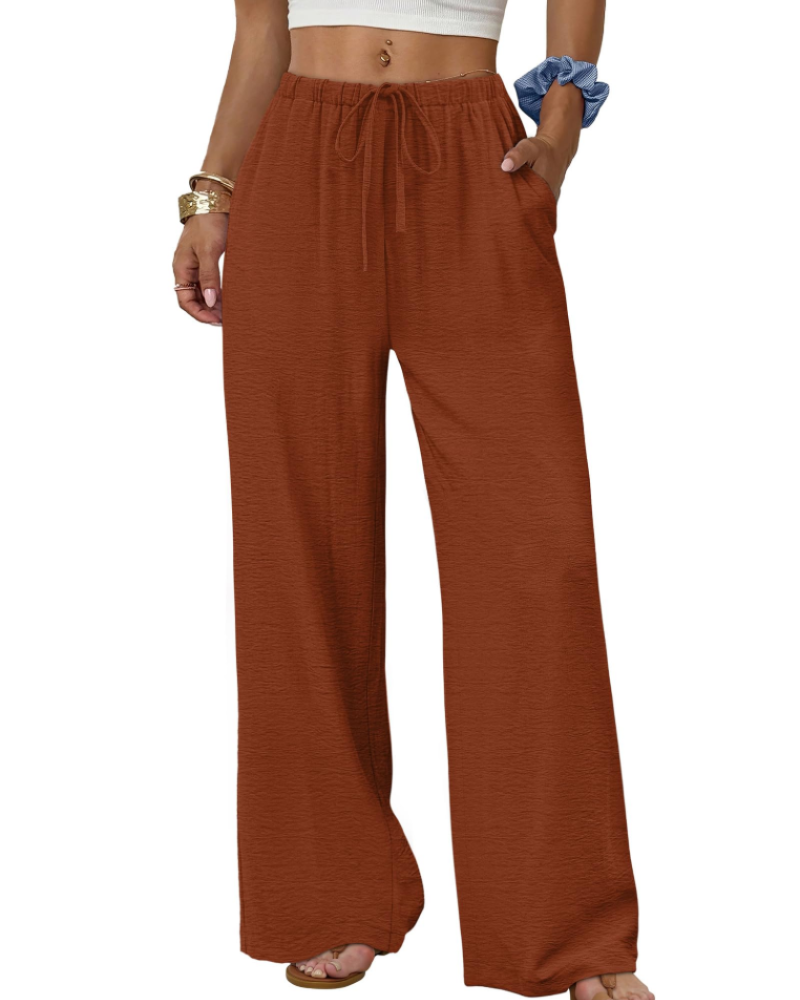 Sophia Women's Wide Leg Palazzo Pants – Drawstring Trousers with Pockets for Travel