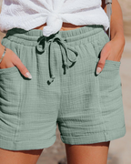 Emma Women's Linen Bermuda Shorts – High Waist Drawstring Shorts with Pockets