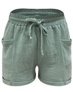 Emma Women's Linen Bermuda Shorts – High Waist Drawstring Shorts with Pockets