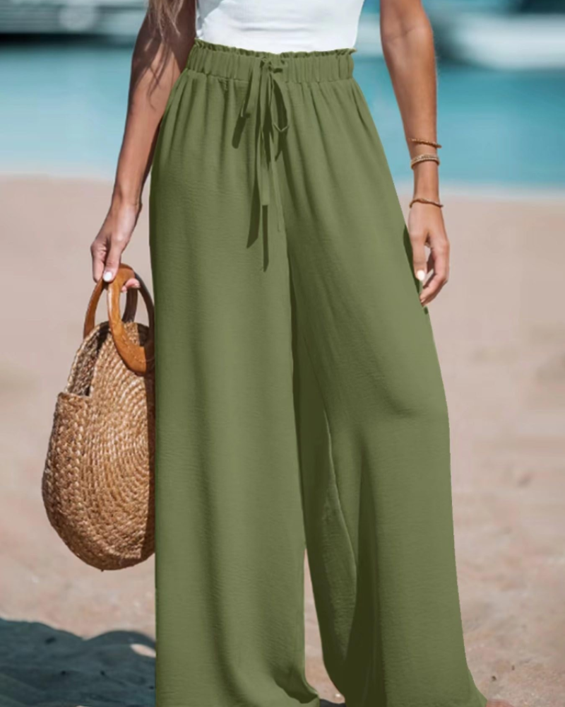 Caroline Women’s Palazzo Pants – High Waist Extra Wide Leg Drawstring Trousers