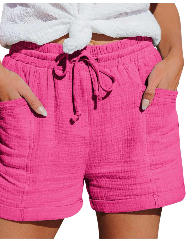 Emma Women's Linen Bermuda Shorts – High Waist Drawstring Shorts with Pockets