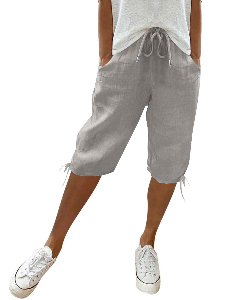 Diana Women’s Bermuda Shorts – Cotton Linen Knee Length Drawstring Shorts with Pockets