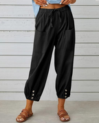 Madison Women’s Cotton Capri Pants – High Waist Wide Leg Drawstring Pants with Pockets